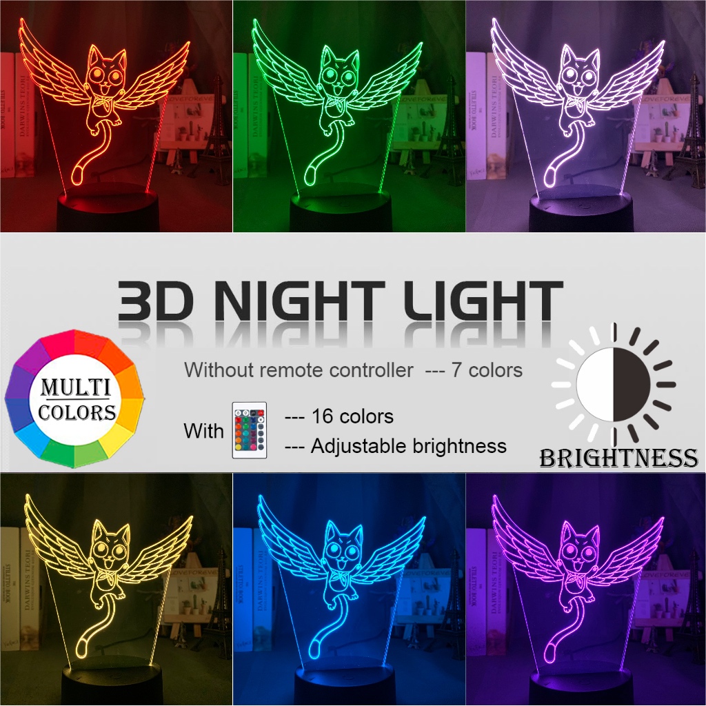 Kids Night Light Fairy Tail Cat Happy Fly Figure Lamp for Child Bedoom Decoration Led Touch 2 - Anime Lamps Shop