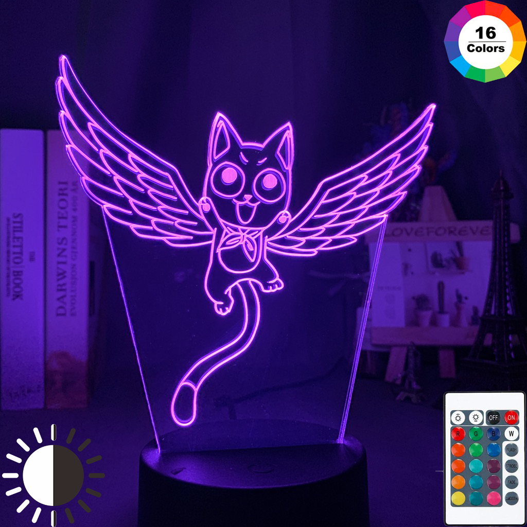 Kids Night Light Fairy Tail Cat Happy Fly Figure Lamp for Child Bedoom Decoration Led Touch - Anime Lamps Shop